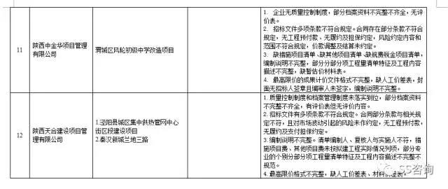 工程造價咨詢、招標代理企業(yè)問題列表